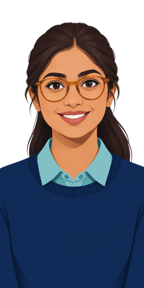 Illustrated portrait of Priya Raman, Reader Reports & Corrections Editor